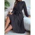 thumbnail image 2 of Women'S Long Sleeve Pleated Dress Casual Semi Formal Church Dress Mock Neck A Line Flowy Midi Dresses with Belt, 2 of 8