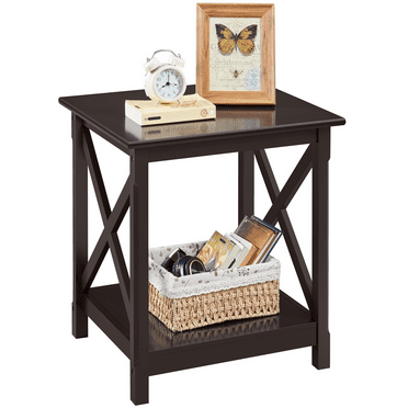 Renwick X Design Wood Rectangular End Table with Storage Shelf, Espresso