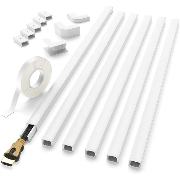 Delamu Cord Hider, One-Cord Channel 94in Cord Cover Wall, Paintable Wire Hider Cable Cover for Wall Mounted TV, 6xL15.7 W0.59 H0.4in, White