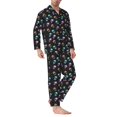 thumbnail image 2 of Fotbe purple cyan brown Skull Pijama de Hombre con Estampado de Manga Larga, Conjunto de 2 Piezas, Ropa de Dormir Suave y Cómoda con Bolsillos-Large, 2 of 7
