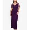 XSCAPE Women's Embellished Chiffon Column Gown Purple Size 16W