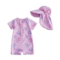thumbnail image 2 of Lullu Newborn Girls UPF 50+ Half Zip Short Sleeve Rash Guard One Piece Swimsuit with Hat, 2 of 3