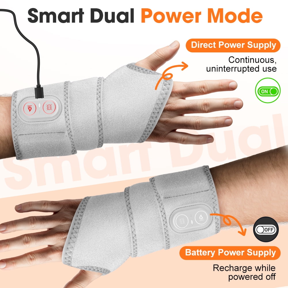 Cordless Wrist Heating Pad Wrap with Vibration,Rechargeable Wrist Brace with Heat,3000mAh Portable Heated Wrist Massager with 3 Heat Levels & 3 Vibration Modes,Adjustable Wearable Wrap for Office