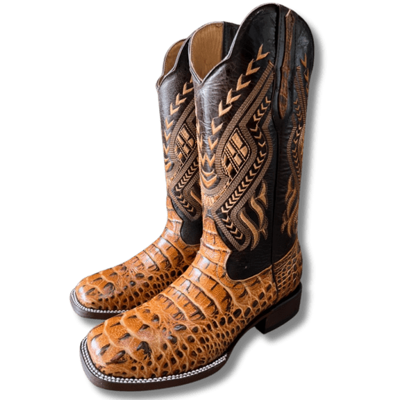GadwallAR Men's Exotic Pattern Western Cowboy Square Toe Boots in Leather-Alex Series Pull-on in Caiman & Python Styling bota de vaquero para hombre Tall Neck Tan 9.5 Medium