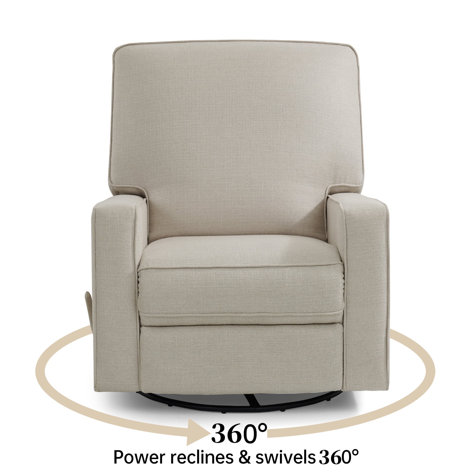 MERITLIFE 360 Rocking Swivel Recliner Chair,Upholstered Fabric Manual Reclining Recliner, Extra Large Footrest for Reading,Nursery Glider Chair(Beige)