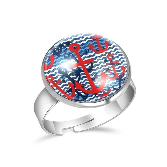 PhooArto Wave Stripes Anchors Pattern Stainless Steel Rings for Women, Open Adjustable Ring Promise Ring Jewelry Gifts