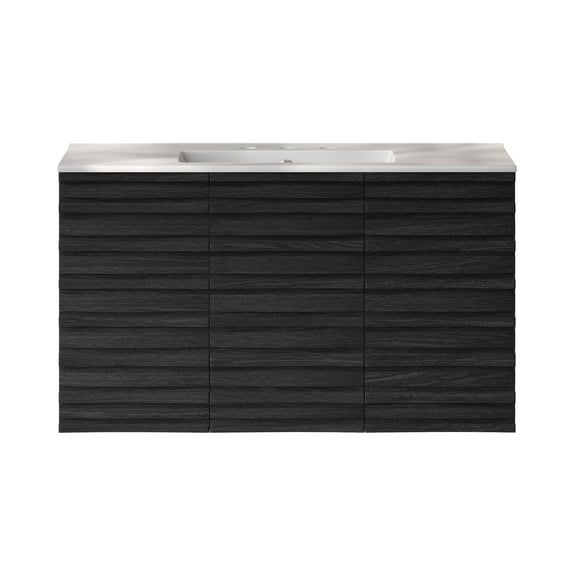 Cascade 36" Wall-Mounted Bathroom Vanity in Black Oak with 3-Hole Widespread Sink Top