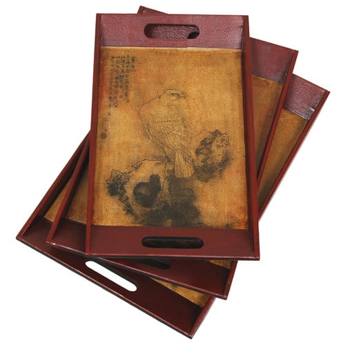Oriental Furniture Bird on a Wire Tray (Set of 3)