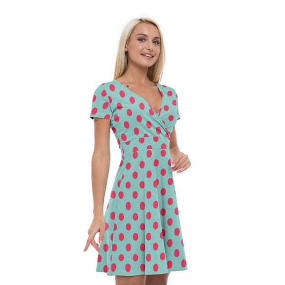 Women’s A Line Retro Summer Dress, Retro Triangle Arrangement, Cross Wrap V Neck, 6 Sizes, by Ambesonne