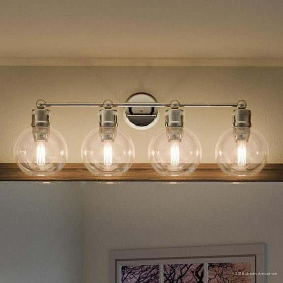 Urban Ambiance Luxury Urban Industrial Bath Fixture, Size: 10-7/8"H x 33-1/2"W, with Mid-Century Modern Style Elements, Polished Nickel Finish and Clear Shade, UHP2505