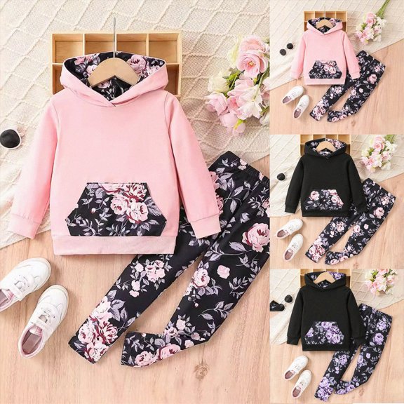Toddler Baby Girl Set Long Sleeve Tops Sweatpants Cute Warm Outfits Cotton Clothing Sets Fall 6-12 Months 12-24 Months 2t 3t 4t 5t 6t 7t 8t 9t Children Pink 4-5 Years