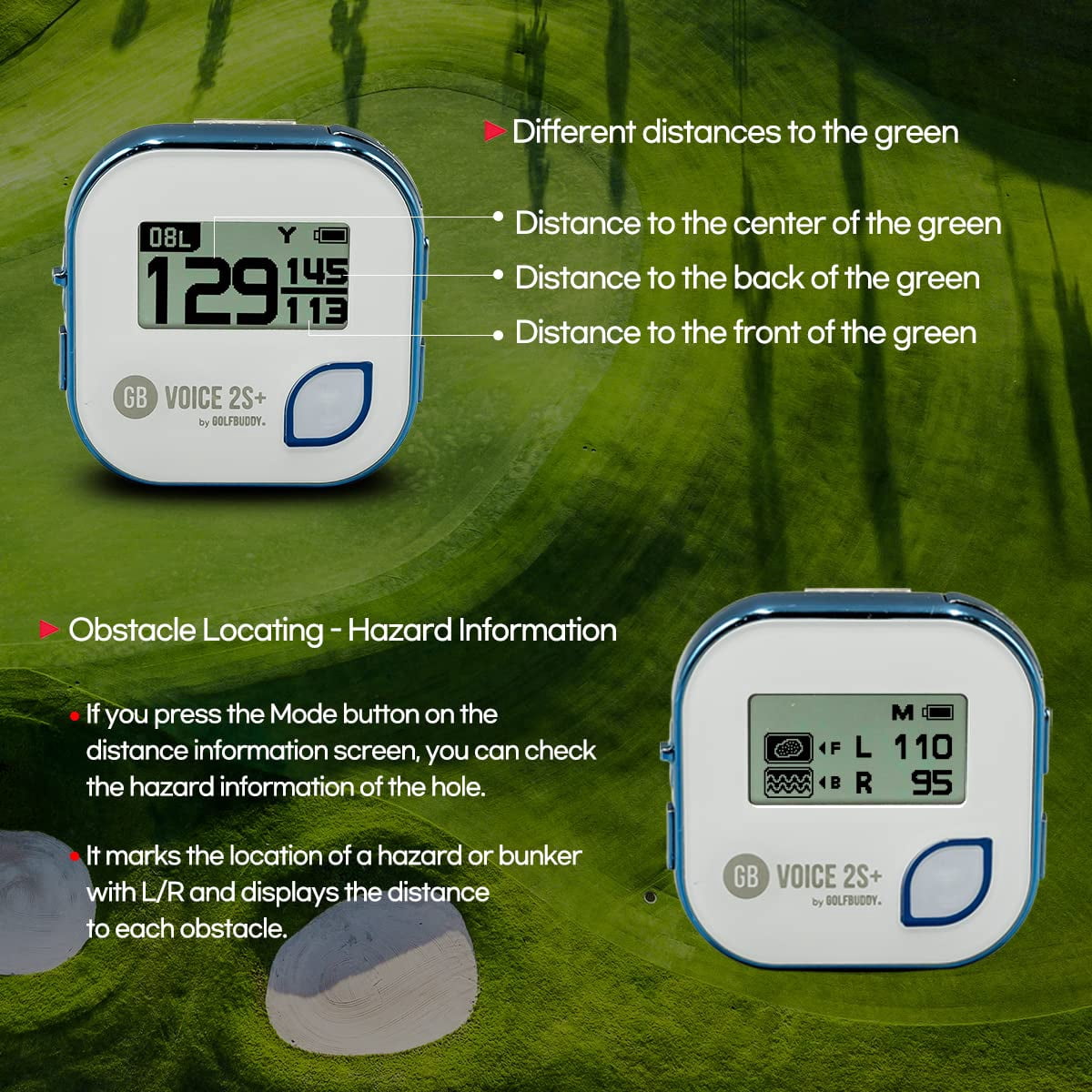 GolfBuddy Voice 2S+ Talking GPS Golf Rangefinder 18hr Battery Blue - Brand New