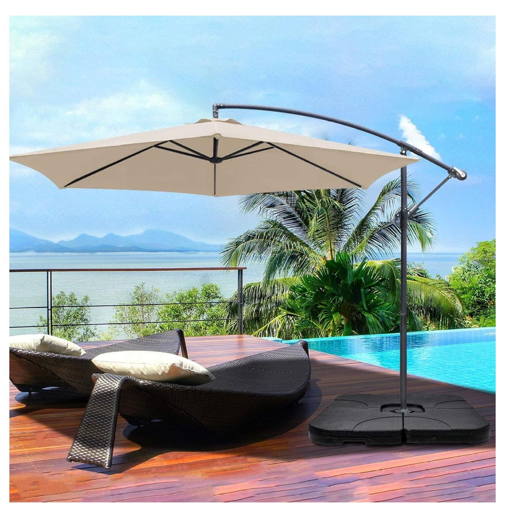 4PCS Cantilever Offset Patio Stands, 176LB Square Shaped Water or 132LB Sand Filled Umbrella Base Locking, Black