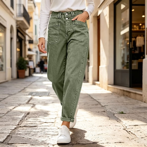 Mutghys Straight Leg Jeans for Women Vintage Button Zipper Solid Denim Jeans with Pockets Daily Shopping Comfy Breathable Casual Jeans