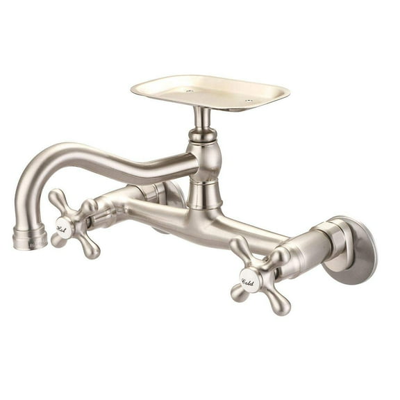 Wall Mounted Kitchen Faucet - Metal Cross Handles