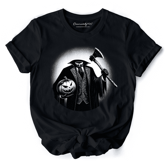 Headless Horseman Spooky Portrait T-Shirt, Horror Villain Theme Halloween Tee
