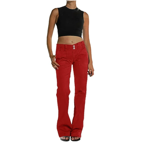 Kaemgyyd Jeans for Women Casual Fashion Low Rise Stretch Denim Pants Trendy Button Wide Leg Trousers with Pockets