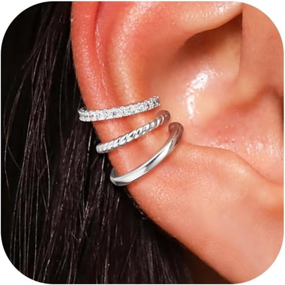 DESIGNICE Gold Ear Cuffs Earrings for Women Non Piercing-Clip on Cartilage Earrings Dainty 14K Gold Sterling Silver Plated Cubic Zirconia Huggie Hoop Earring for Women No Tarnish Trendy Jewelry Set