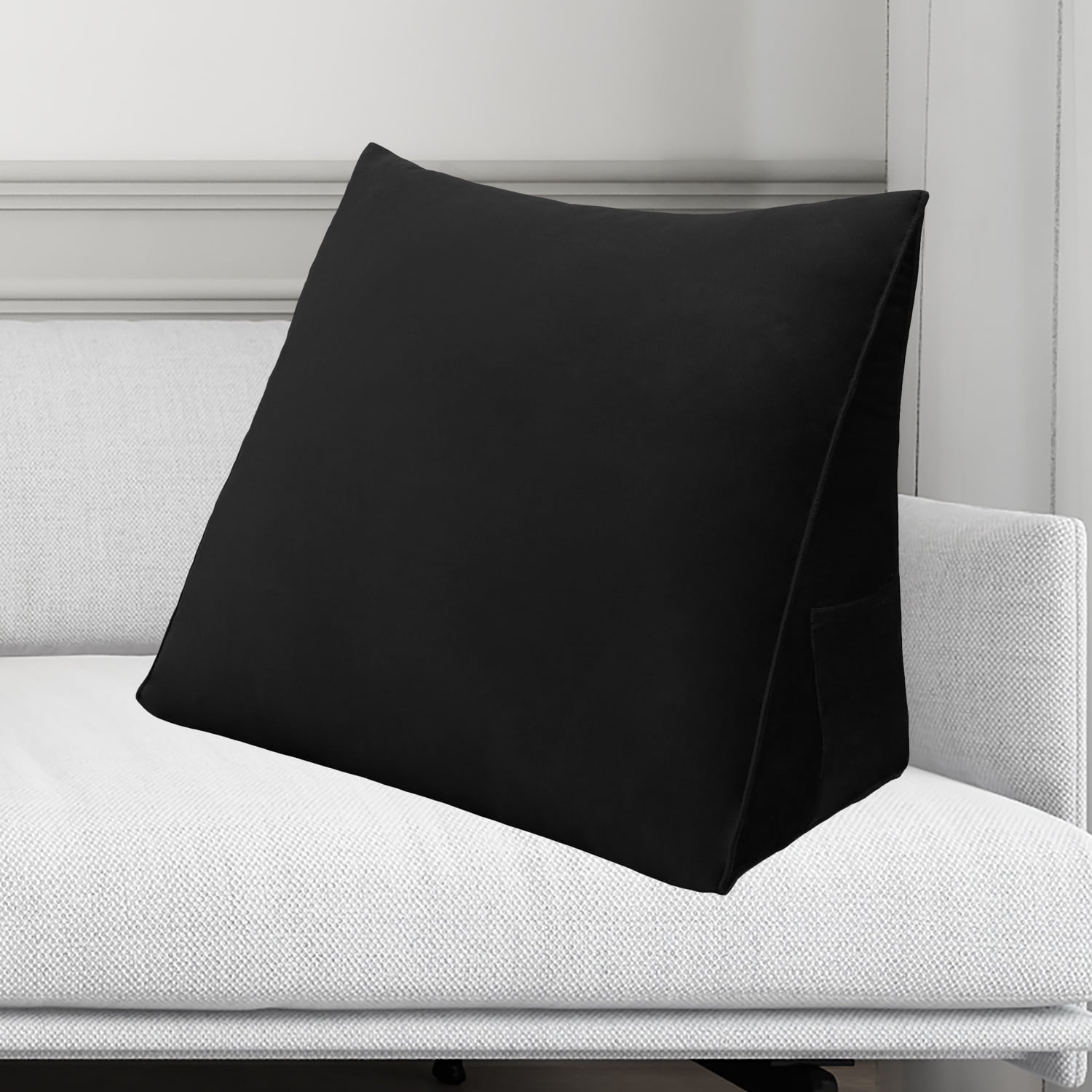 WOWMAX Reading Pillow Bed Wedge Large Adult Backrest Lounge Cushion with Pocket Firm Back Support for Sitting Up in Bed Couch Without arms for GERD Heartburn Velvet for Christmas/Holidays Black
