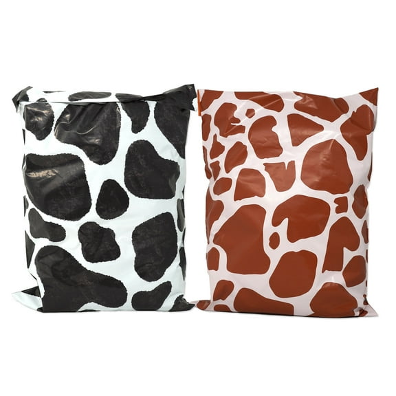 Giraffe & Cow Combo! 10x13 inch Designer Spotted Print Design Poly Mailers, Self Seal Shipping Mailing Bags