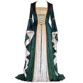 thumbnail image 3 of Disfraz de princesa medieval de corte retro para mujer, vestido largo elegante de bruja con cuello cuadrado, para Halloween, talla grande 5XL, 3 of 5