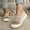 Khaki, variant on Women's Color Block Hollow Knit Slip On Wedge Walking Shoes, Breathable Mesh Soft Cushioned Casual Daily Footwear(Khaki,5.5)