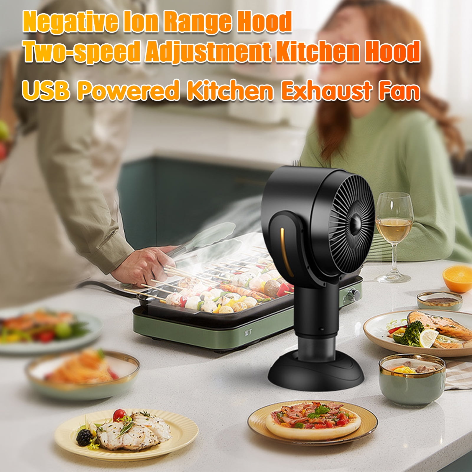 Homelife Desktop Range Hood USB Powered Negative Ion Mini Portable Exhaust Fan 5v 8w Two-Speed Adjustment Fume Extractor for Apartment Kitchen Tabletop