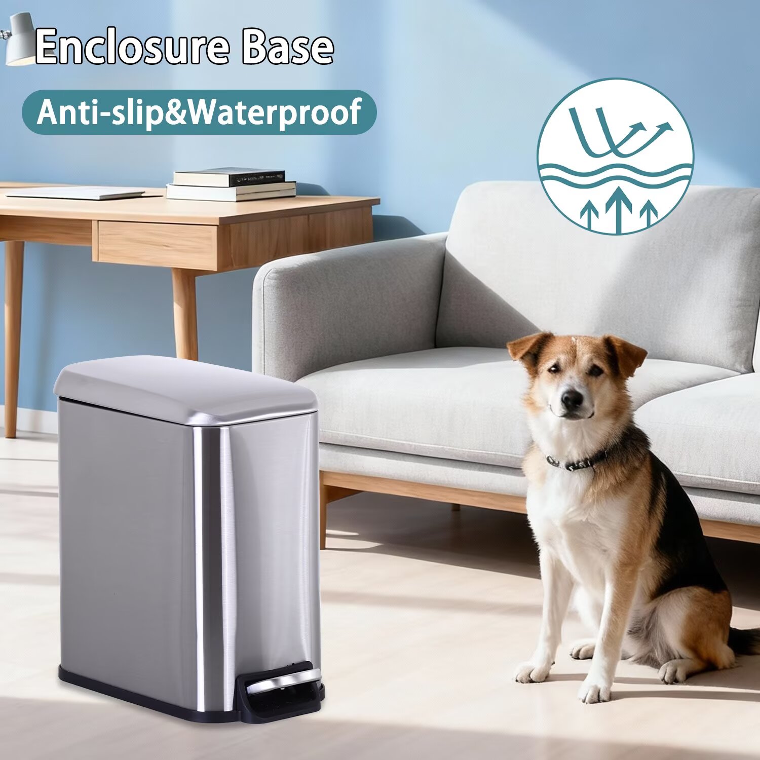 YRLLENSDAN,Stainless Steel Kitchen Trash Cans,Small Trash Can with Lid,Bathroom Trash Cans,Removable Bucket,with Foot Pedal,1.3 Gallon,SS