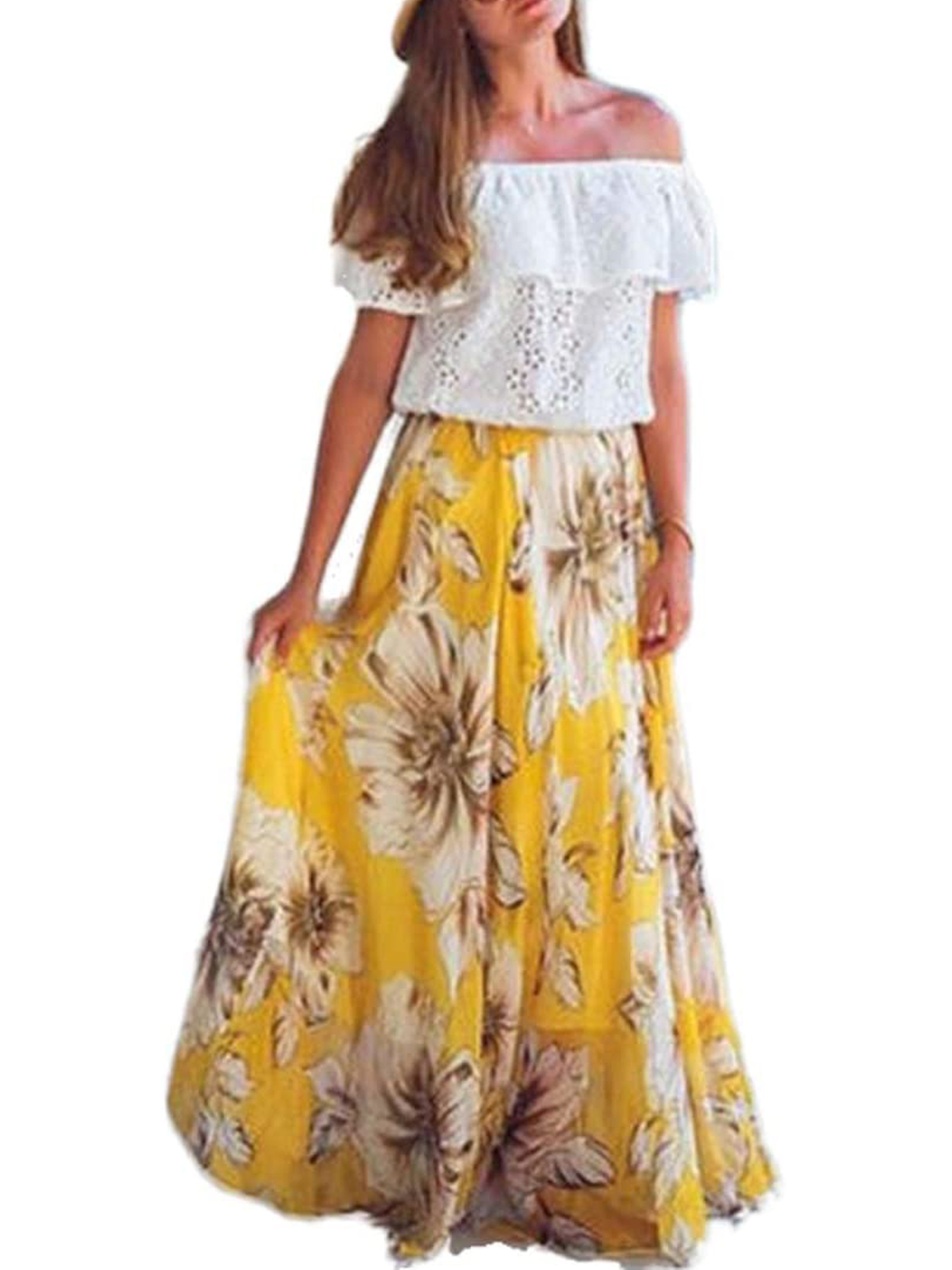 Women Summer Skirt Hippie Printing Hight Waist Maxi Skirt Pleated Beach