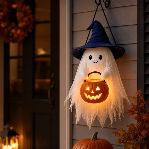 Bklubk Light-up Halloween Ghost Hanging Decoration Indoor Outdoor Prop For Courtyards And Porches Spooky Party Decor