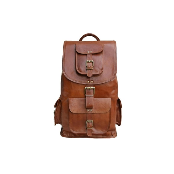 jaald 16" Genuine Leather Retro Rucksack Backpack College Bag,School Picnic Bag Travel