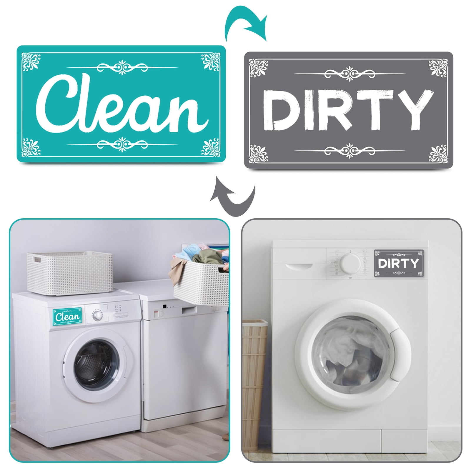 Dirty Clean Dishwasher DoubleSided Reversible Large Letters