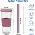 thumbnail image 3 of 2 Pack 24 Oz Reusable Tea/Coffee Cups, Iced Coffee Cup with Straw and Lid, Leakproof Clear Plastic Cups Tumbler, Double Wall Insulated Smoothie Tumbler, Wide Straw for Bubble Tea, Pink & Blue, 3 of 9