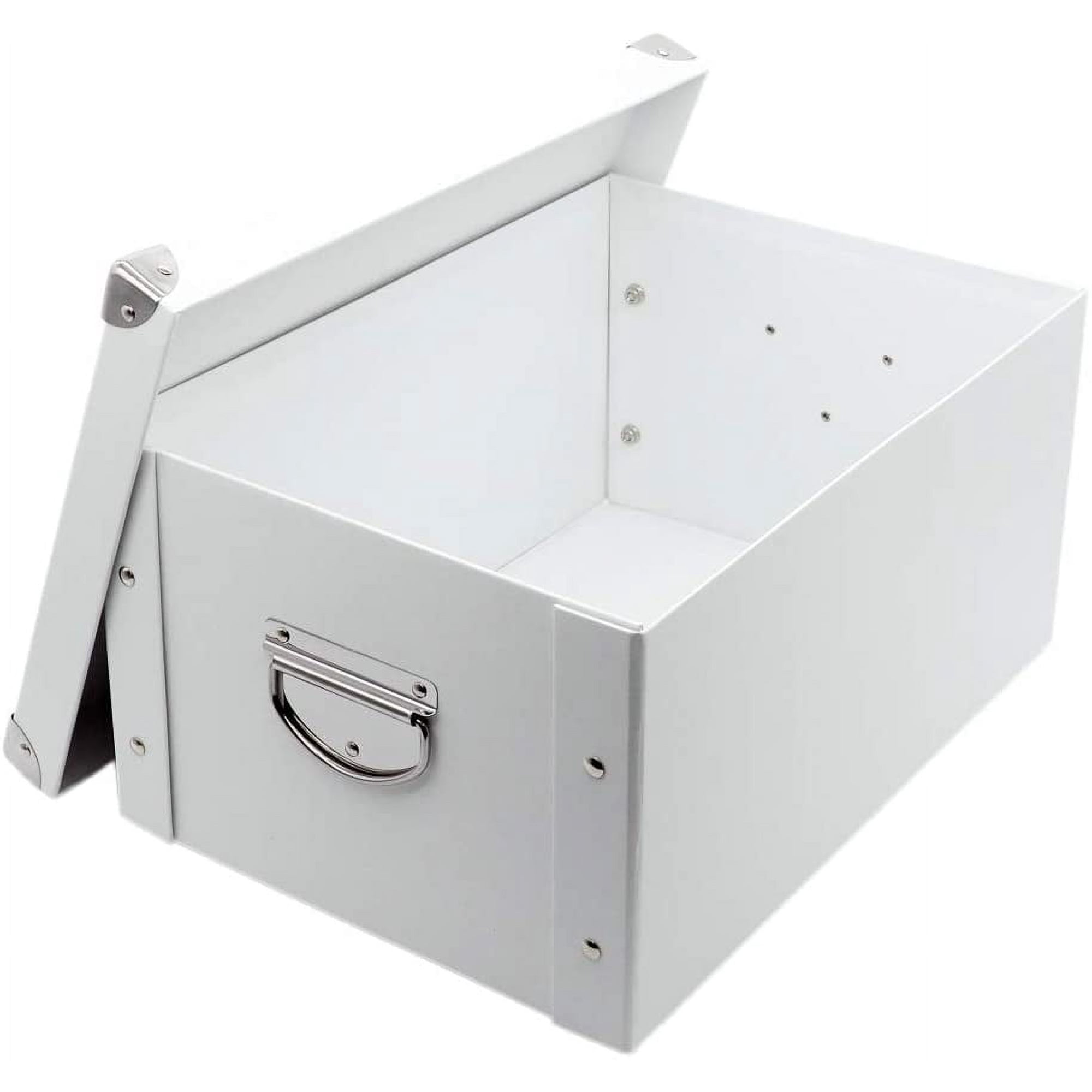 GUOZI Collapsible Storage Box Decorative Memory Box with Lid & Metal Reinforced Corners Cardboard File Bin Handles Organizer Gift for Keepsake Toy Photos Office Nursery Wardrobe Bookshelf