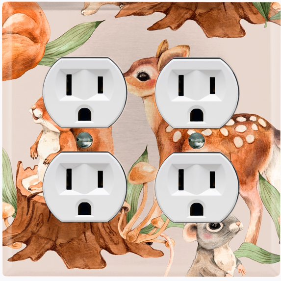 Metal Light Switch Plate Cover Cute Forest Animals Squirrel Deer Mouse ANM012