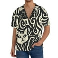 thumbnail image 1 of Xecao Abstract Cat Faces Pattern Pattern Men's Short-Sleeve Cuban Collar Button-Down Shirt with Chest Pocket Lightweight Tropical Vacation Shirt-Small, 1 of 5