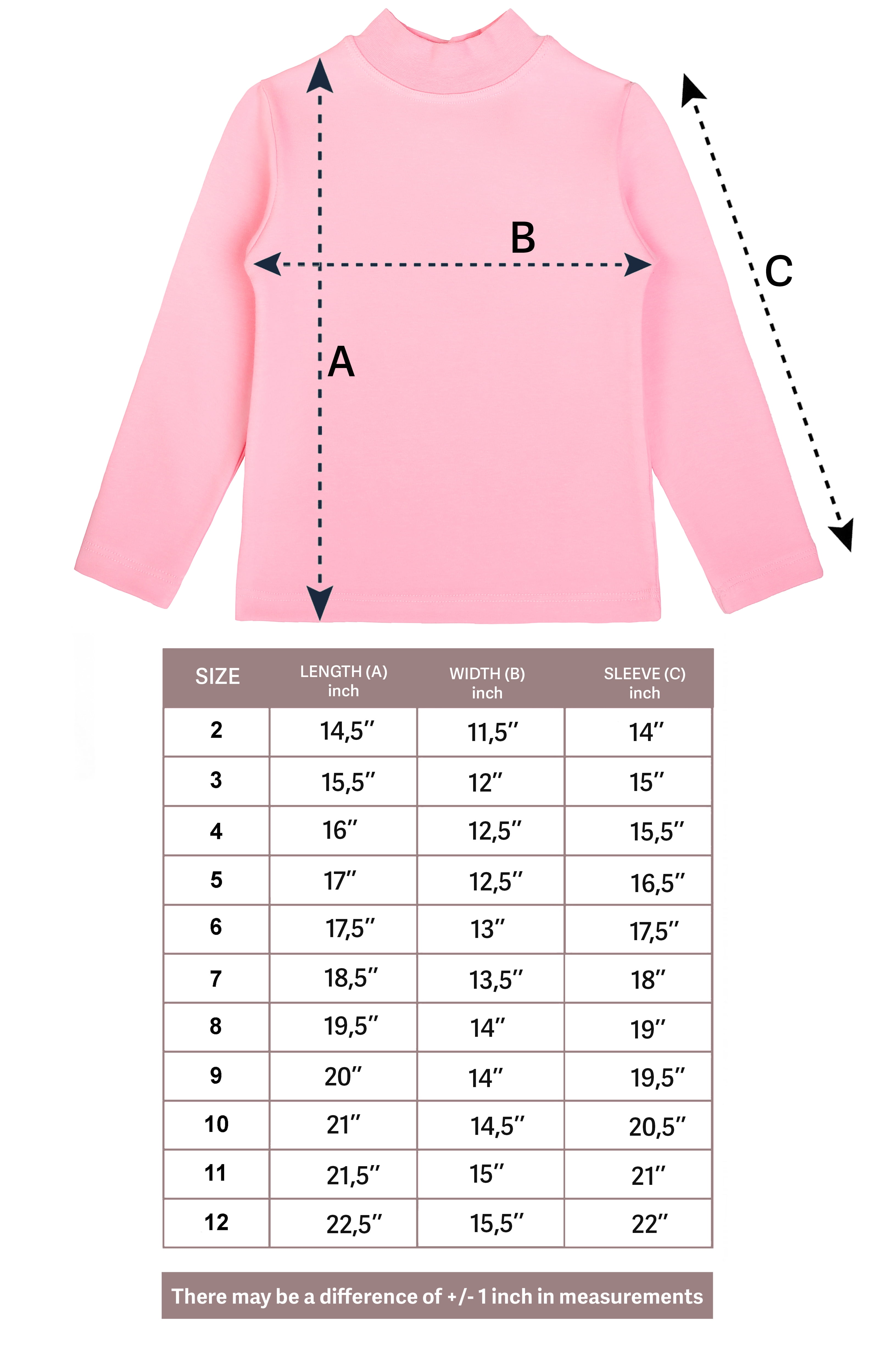 Lilax Girls' Basic Long Sleeve Cotton Mock Turtleneck T-Shirt