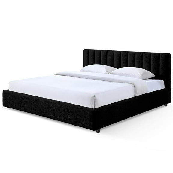 Pemberly Row Upholstered Platform King Bed in Black Boucle Fabric