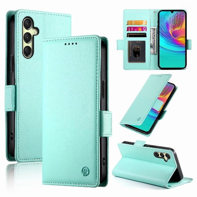 Magnetic Wallet Case with Card Holder & Stand for Samsung Galaxy A16 Green