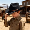 thumbnail image 2 of Bobifish Boys Cowboy Hat Vitange Wide Brim Cowboy Hat With Buckle Band Outdoor Hiking Classic Casual Activity Hat, 2 of 4