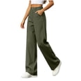 thumbnail image 4 of Hurxie Women Wide Leg Dress Pants High Waisted Business Casual Work Trousers Summer Slacks with Pockets Army Green,L, 4 of 6