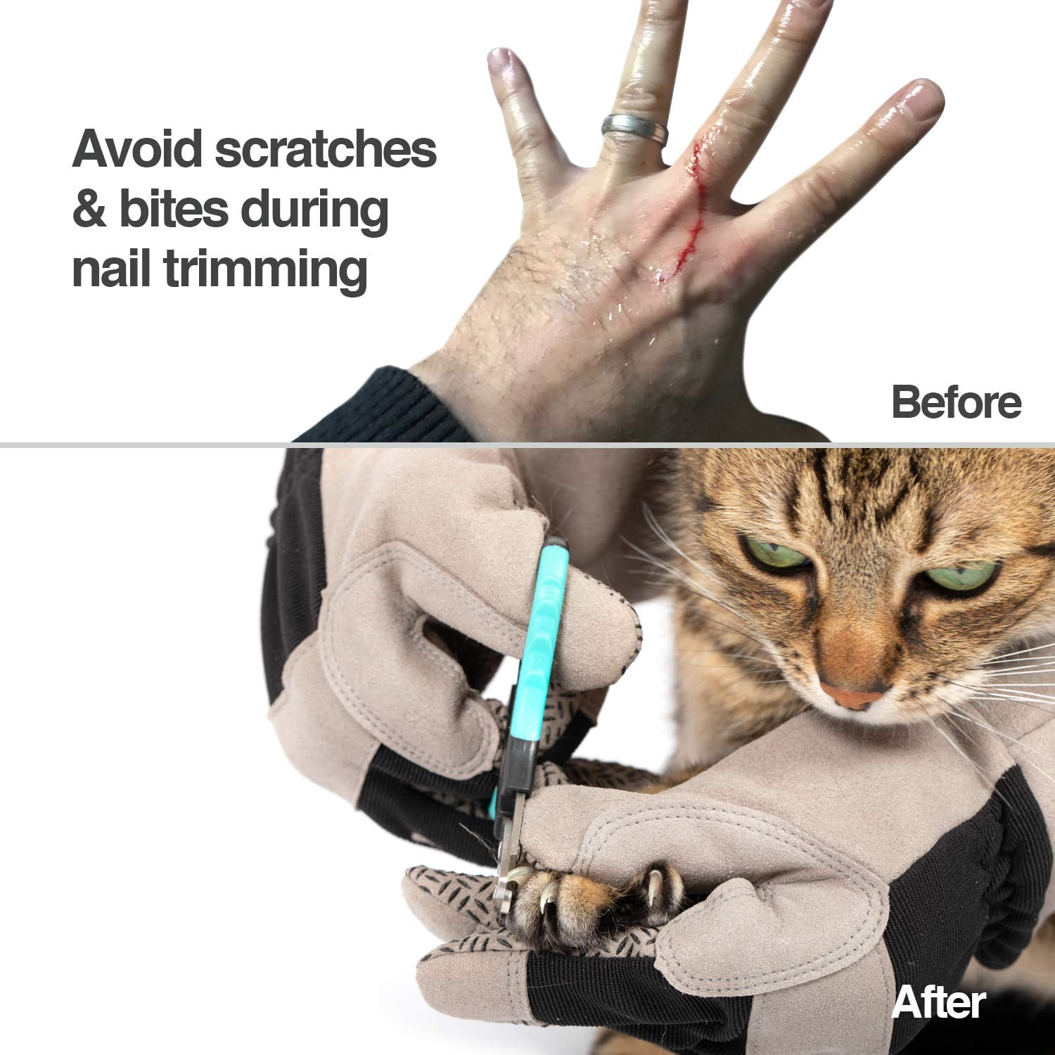 PetFusion Multipurpose Puncture and Water-Resistant Pet Grooming and Bathing Gloves, For Dogs, Cats and Pets, Medium, Grey, 1 Pair