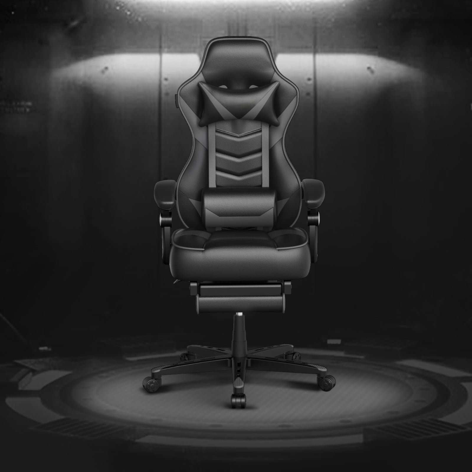 PULUOMIS Gaming Chair with Footrest for Adults Kids Video Game Racing Gaming Chairs Gray
