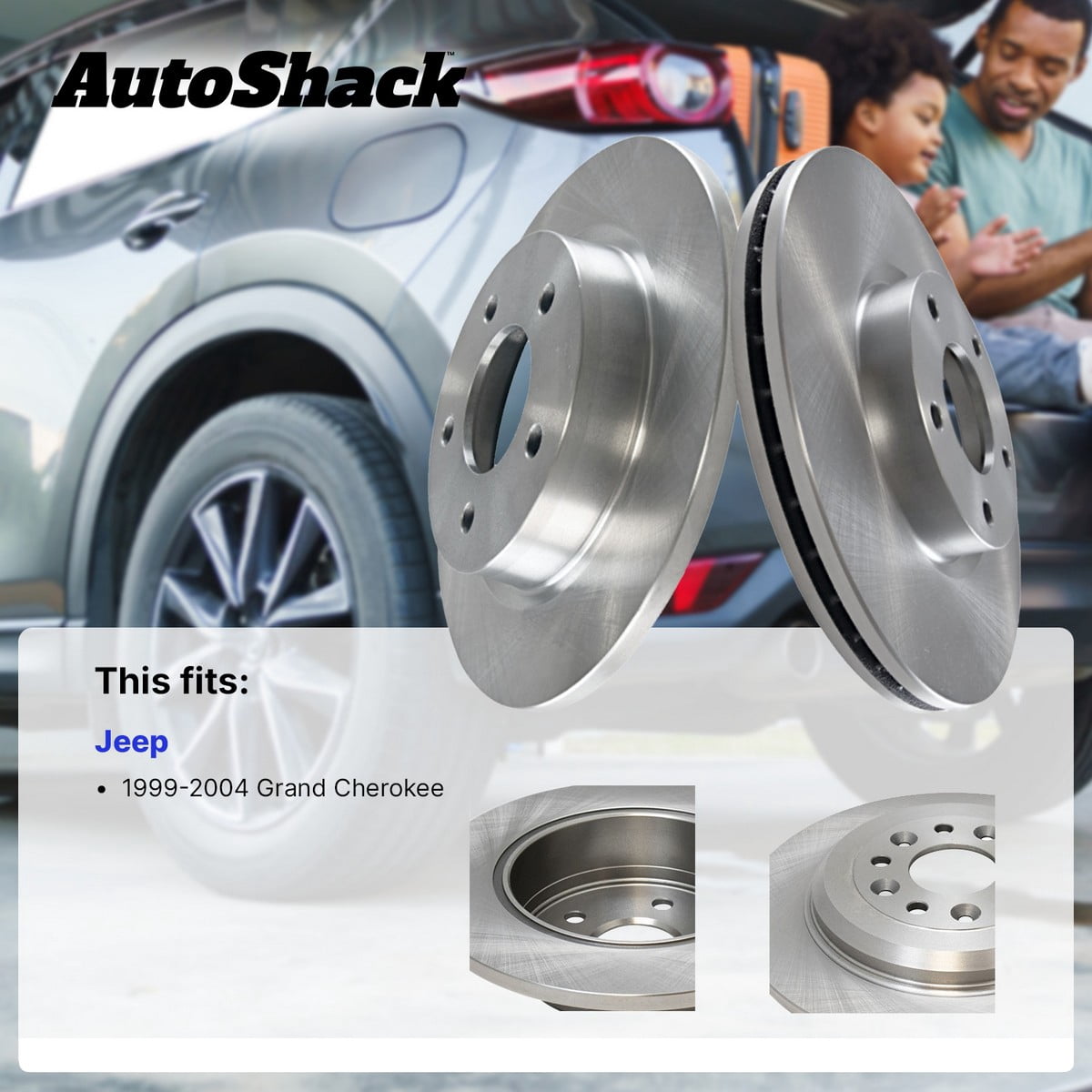 AutoShack Rear Brake Rotors for Jeep, Grand Cherokee 1999-2004, AWD RWD 4WD L6 4.0L V8 4.7L - 12" (304.8 mm), 5-Lug