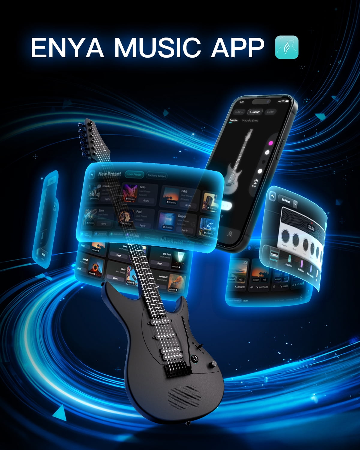 Enya Music Electric Guitar Inspire Smart Carbon Fiber 39"