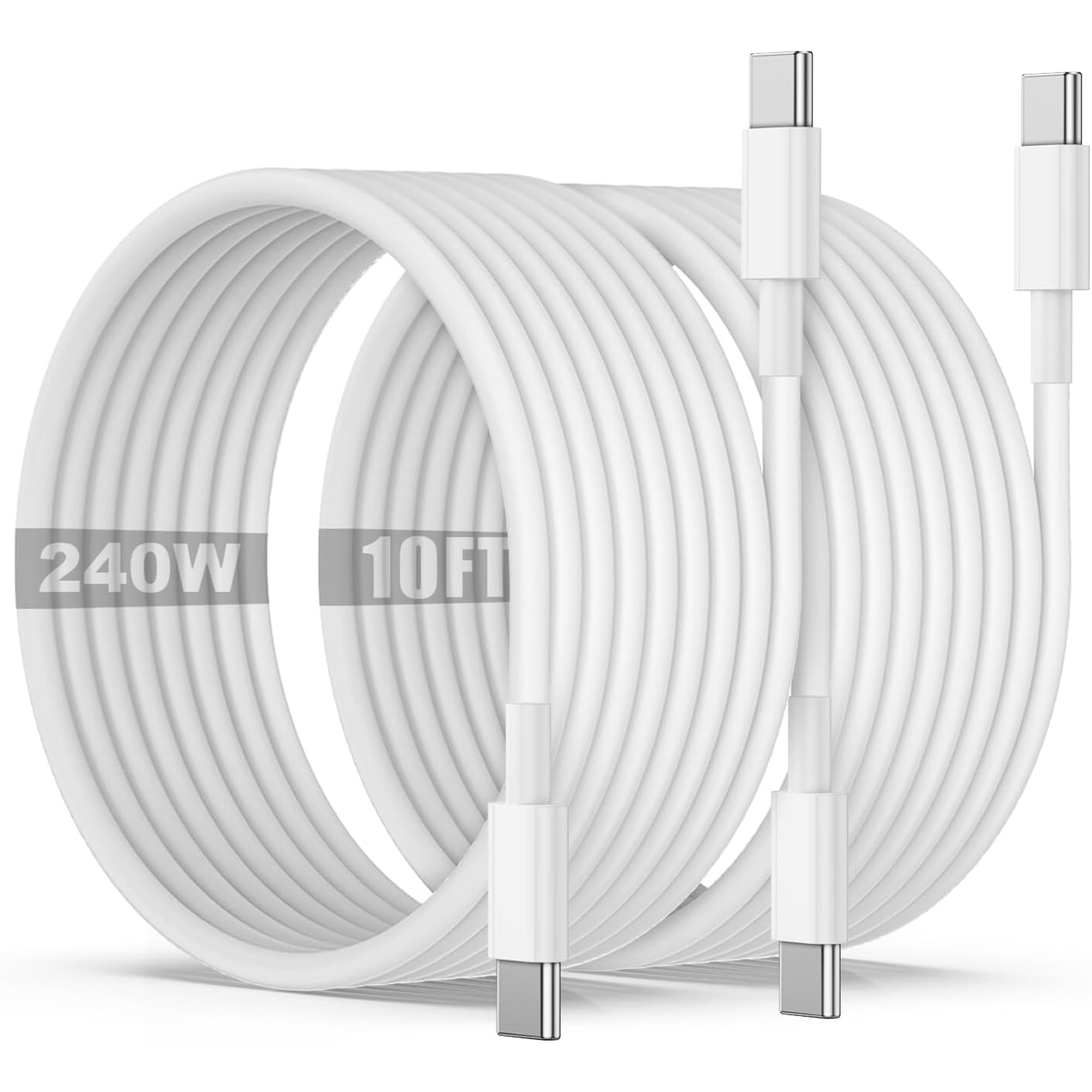 Typpkmm 240W USB C Cable, Type C Fast Charging Cord 10ft, White Braided Charger for Laptops and Phones, 2_2