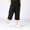 thumbnail image 4 of Jinda Men's Capri Cargo Pants Work Utility Pants Bottom Closed Back Flap Pocket Casual Long Shorts Black Large, 4 of 4
