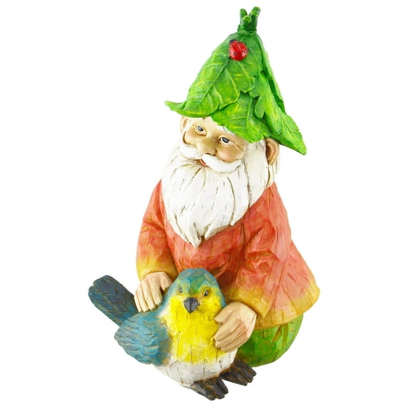 Red Carpet Studios Garden Gnome, Smiling with Bird, 8x6