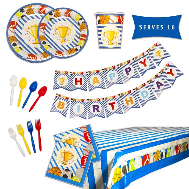 Sports Birthday Party Pack Party Tykes Tableware Decorations Kit for