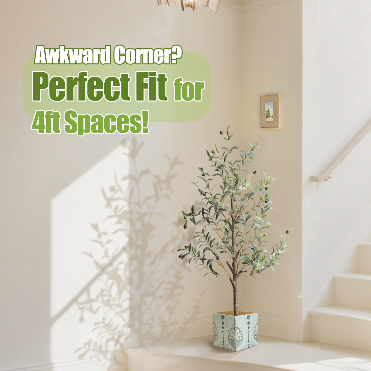 4ft Artificial Olive Tree with Lifelike Dewdrops Glossy Fruits Decorative Cardboard Planter Apartment Office Corner Decor
